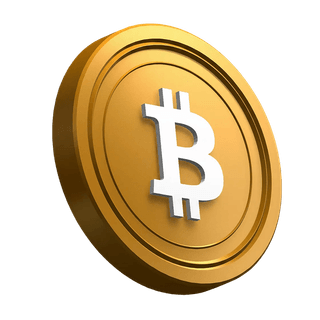 Moeda de Bitcoin (BTC) em posição inclinada no design da seção hero